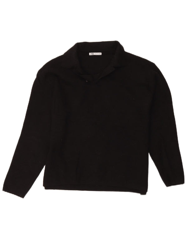 Zara Womens Polo Neck Jumper Sweater UK 16 Large Black Viscose