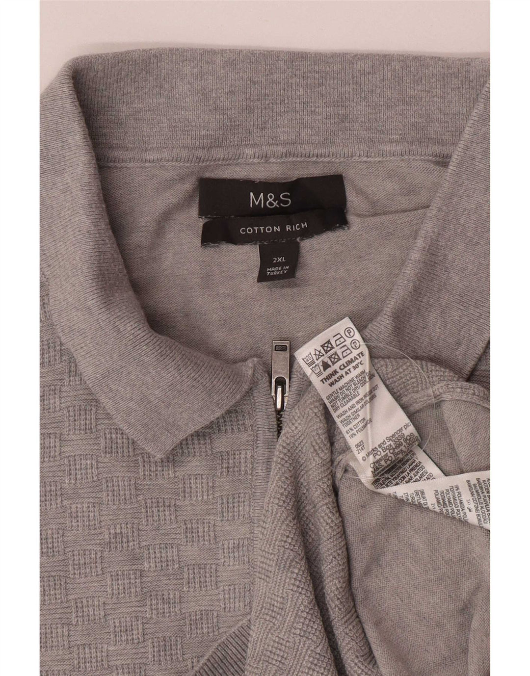 Pulover pentru bărbați Marks & Spencer, cu gât polo, bumbac gri 2XL