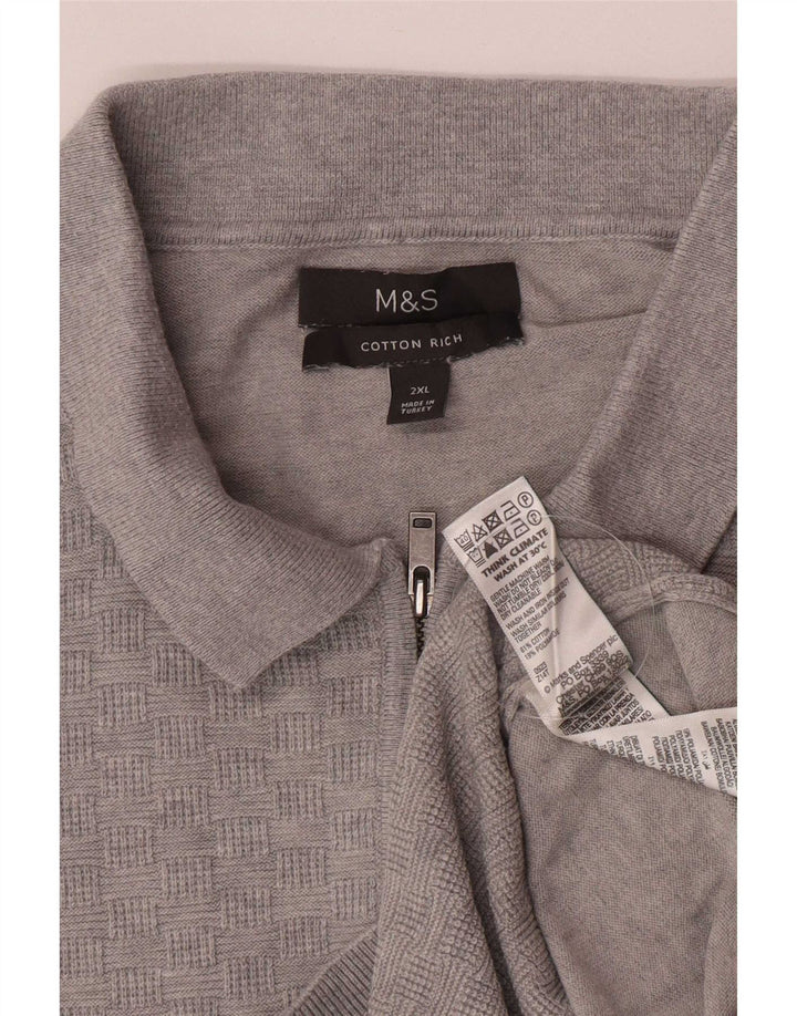 Pulover pentru bărbați Marks & Spencer, cu gât polo, bumbac gri 2XL