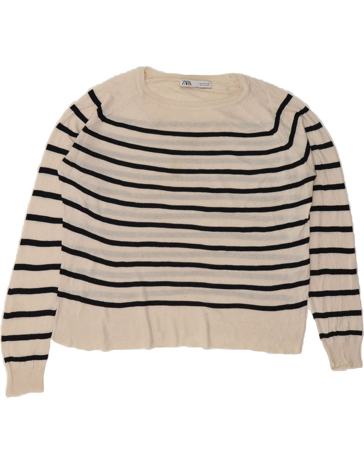 ZARA Womens Oversized Boat Neck Jumper Sweater UK 14 Medium Off White Vintage Zara and Second-Hand Zara from Messina Hembry 