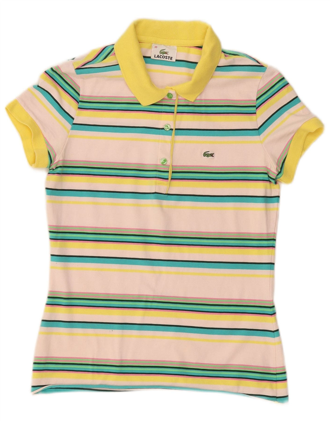 Tricou polo LACOSTE pentru dama, marimea 40, bumbac cu dungi multicolore medii