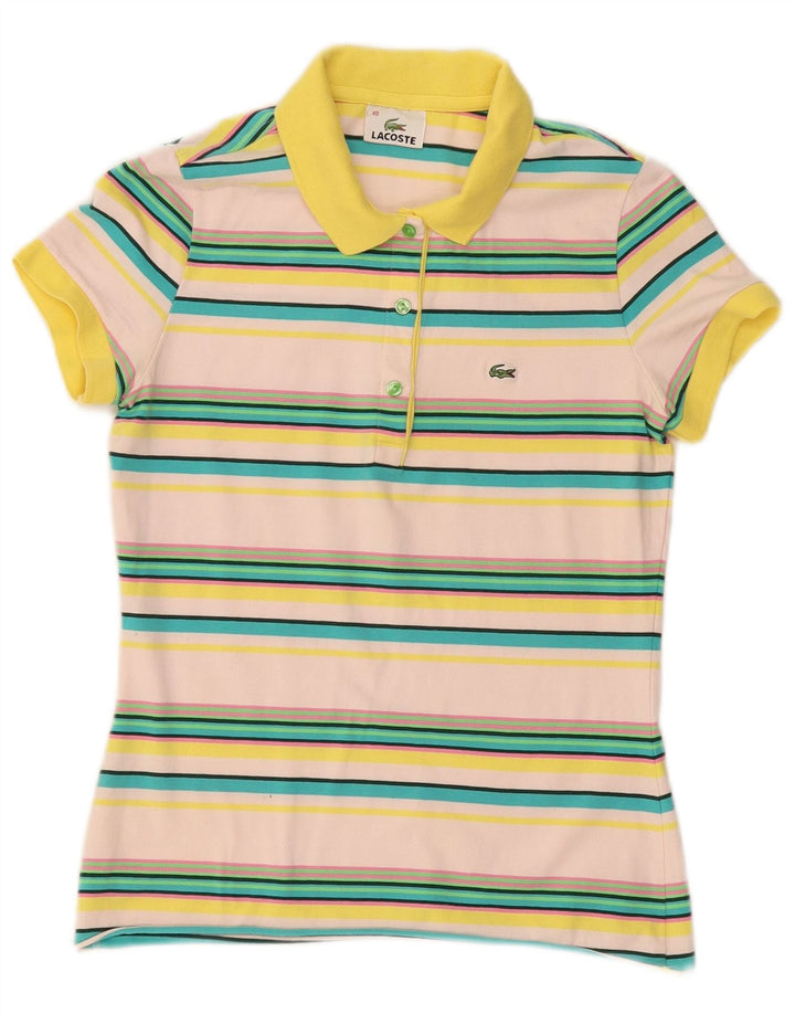 Tricou polo LACOSTE pentru dama, marimea 40, bumbac cu dungi multicolore medii