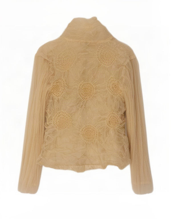 Bluză pentru femei vintage cămașă UK 14 mare, bej, floral, poliester