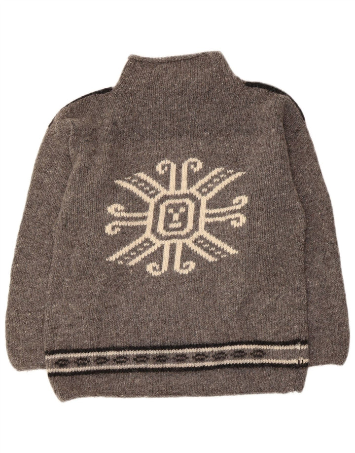 Pulover vintage cu gât țestoasă cu grafică pentru femei UK 12 Medium Grey Flecked