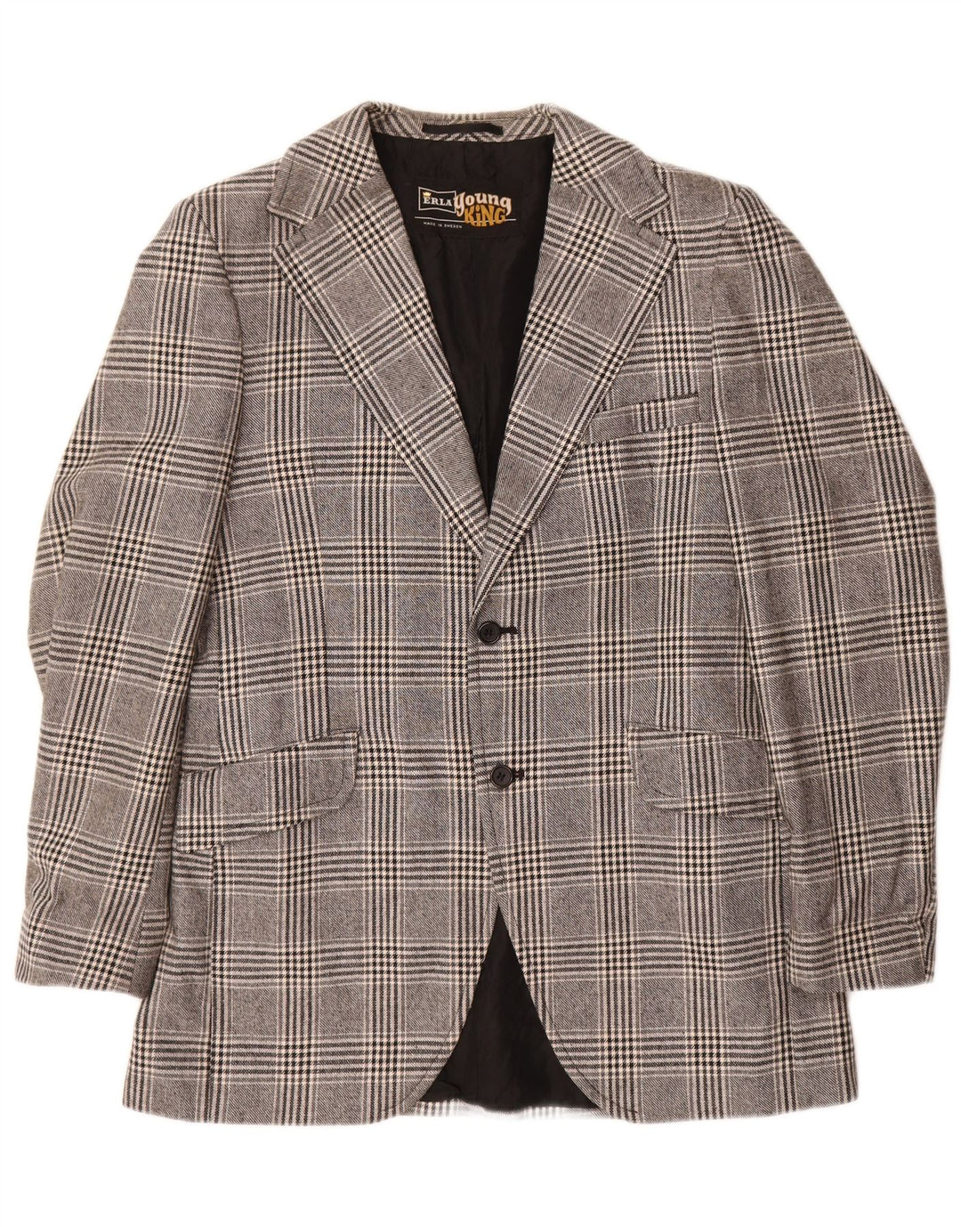 Jachetă vintage pentru bărbați cu 2 nasturi, UK 38, poliester cu carouri, gri mediu