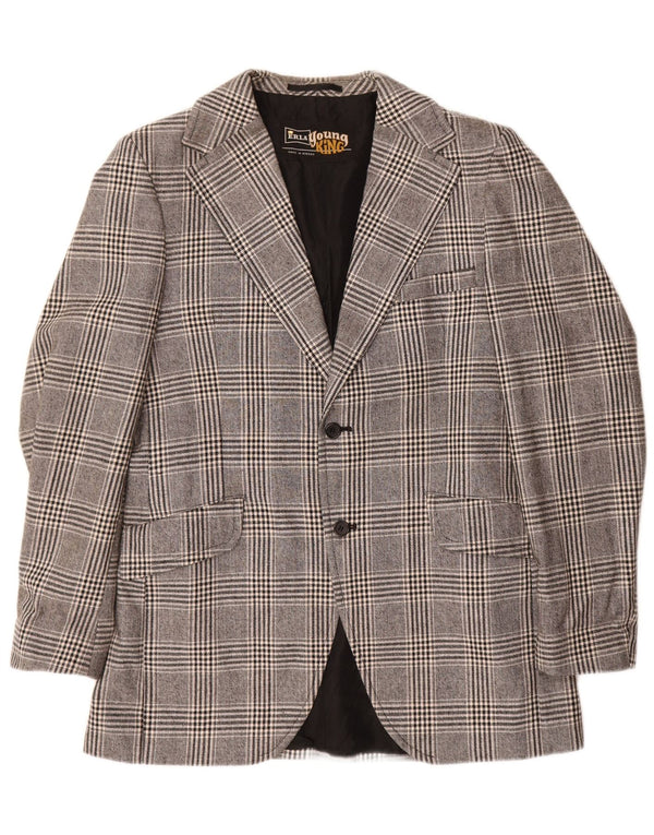 Jachetă vintage pentru bărbați cu 2 nasturi, UK 38, poliester cu carouri, gri mediu