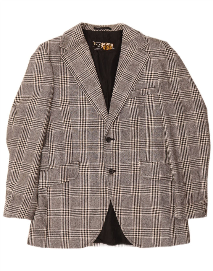 Jachetă vintage pentru bărbați cu 2 nasturi, UK 38, poliester cu carouri, gri mediu