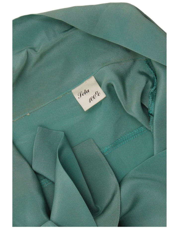 VINTAGE Bluză cu mânecă lungă cu cravată în față pentru femei UK 16 Mare Mătase verde