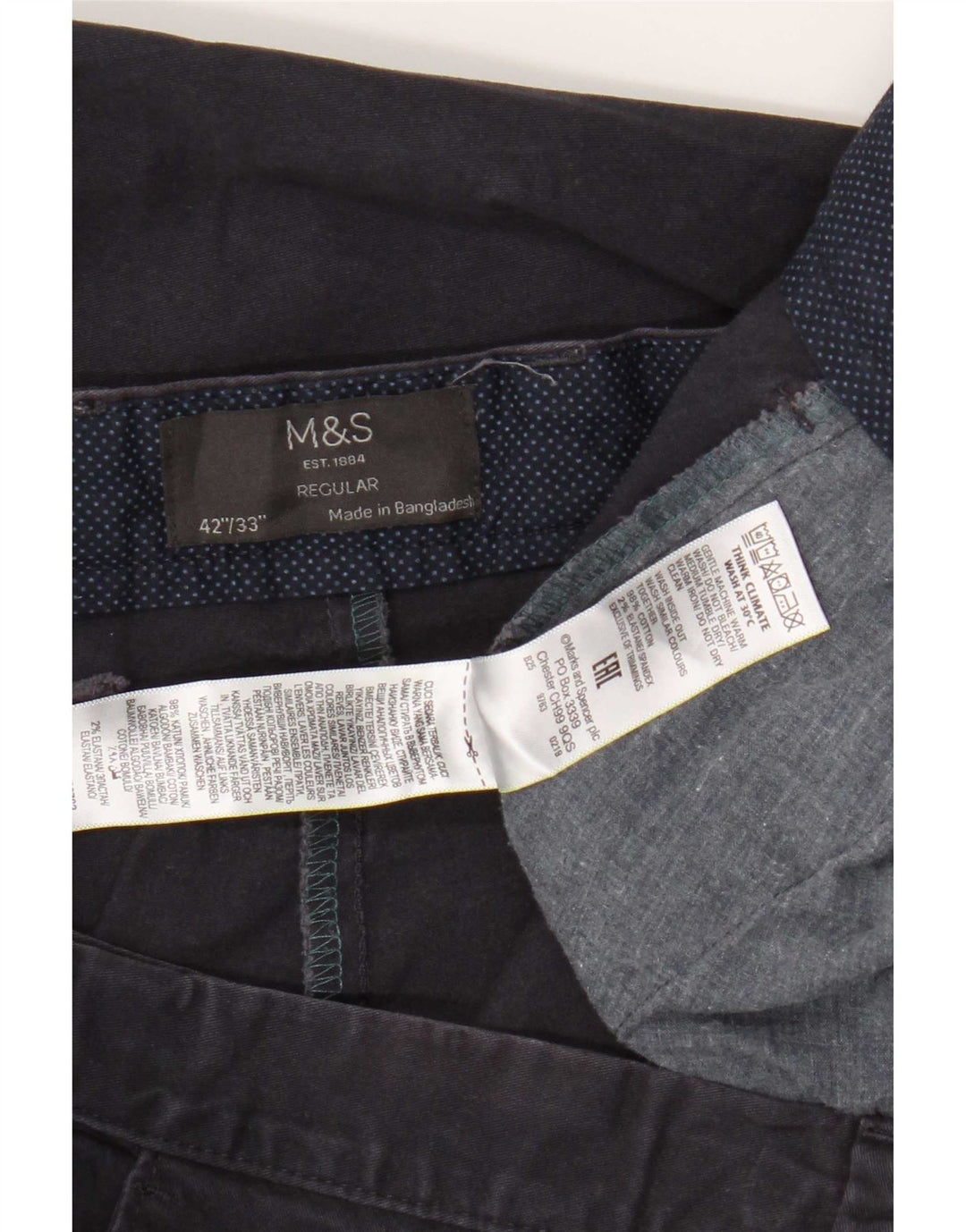 Pantaloni chino obișnuiți pentru bărbați Marks & Spencer L42 L33 Bumbac bleumarin
