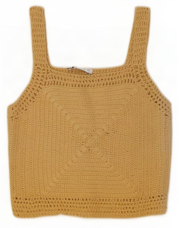Zara Womens Crochet Crop Top UK 14 Large Beige Cotton