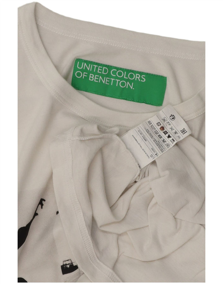 Tricou grafic Benetton pentru bărbați Top mare din bumbac alb