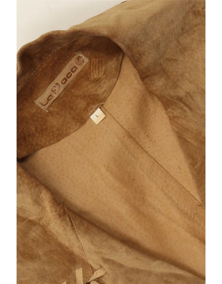 Blazer Vintage pentru femei cu 2 nasturi din piele intoarsa, UK 14, mare, bej