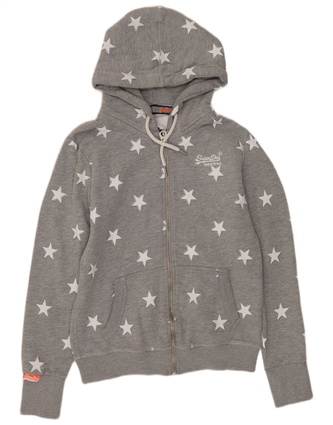 SUPERDRY Pulover cu capotă cu fermoar și model abstract pentru femei UK 12 Gri mediu