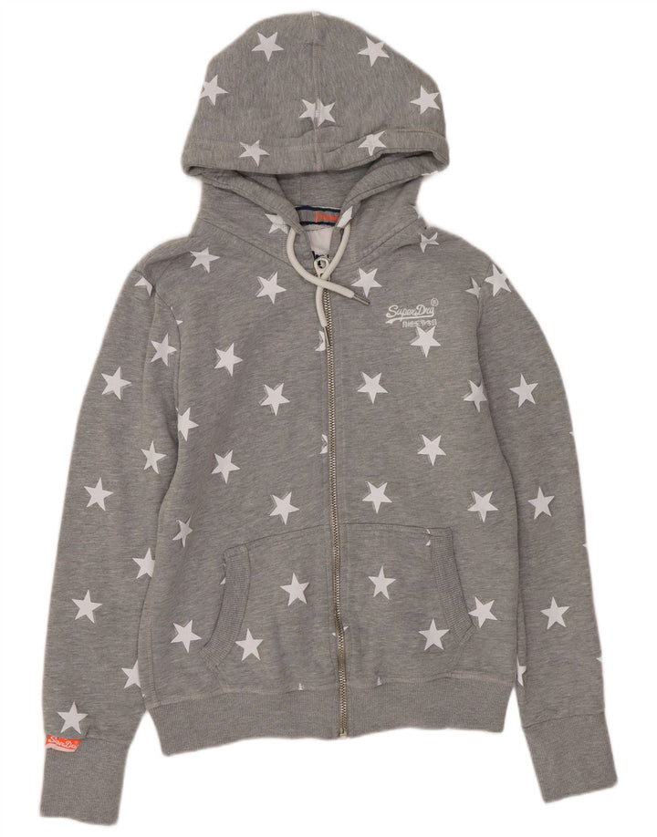 SUPERDRY Pulover cu capotă cu fermoar și model abstract pentru femei UK 12 Gri mediu