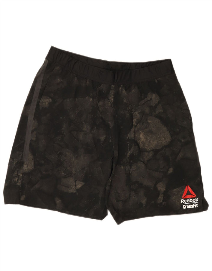 Pantaloni scurți sport grafic cross Fit Reebok pentru bărbați, poliester geometric negru mediu