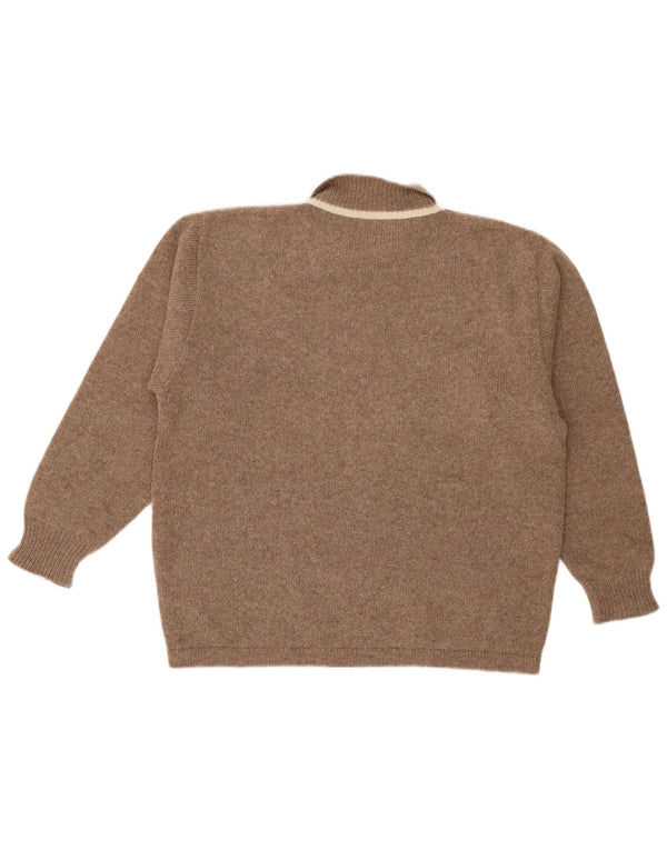 Pulover vintage pentru femei cu grafic polo cu gât UK 18 XL maro geometric