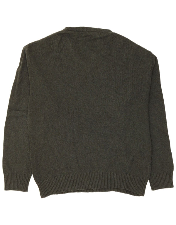 Pulover VINTAGE pentru bărbați, cu decolteu în V, din lână nouă verde mediu Argyle/Diamond