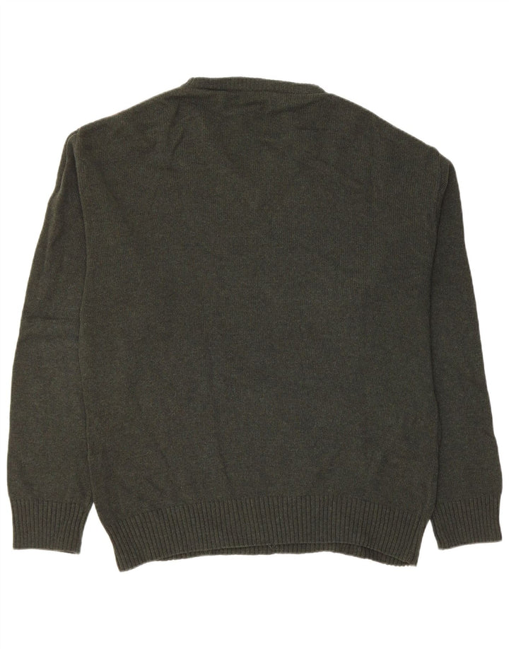 Pulover VINTAGE pentru bărbați, cu decolteu în V, din lână nouă verde mediu Argyle/Diamond