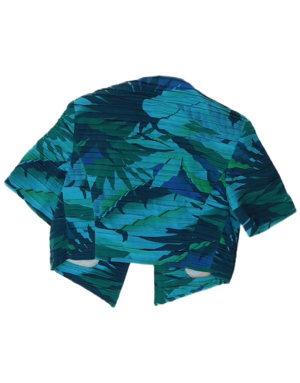 Top cardigan deschis pentru femei vintage UK 10 mic albastru din mătase florală