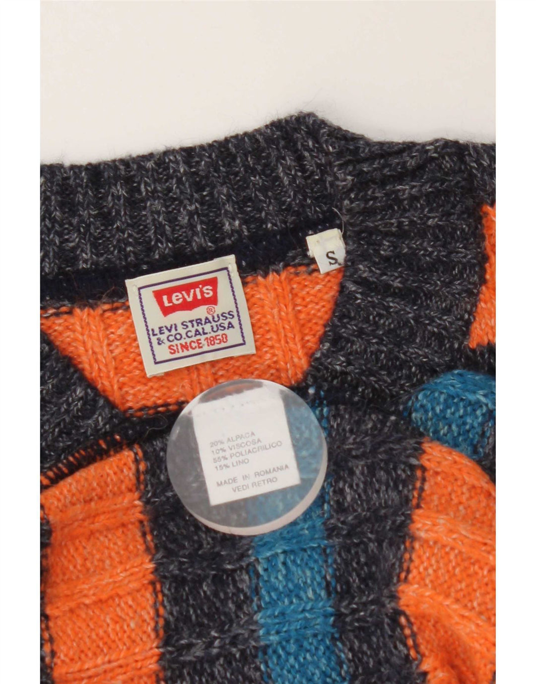 Pulover cu decolteu în V Levi's pentru bărbați din lână de alpaca cu dungi portocalii
