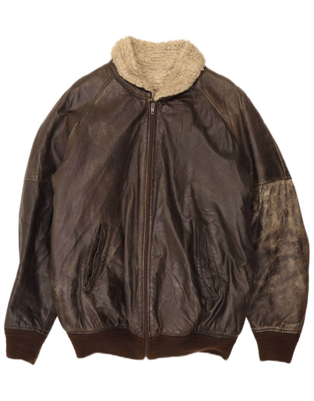 Jachetă de piele Sherpa pentru bărbați vintage IT 52 XL maro