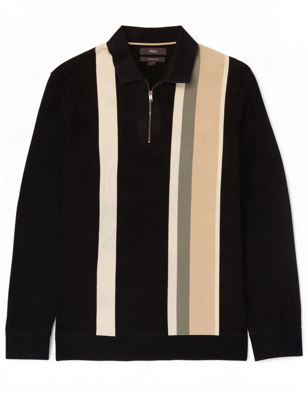 Pulover pentru bărbați Marks & Spencer cu gât polo, mediu negru, bloc de culoare