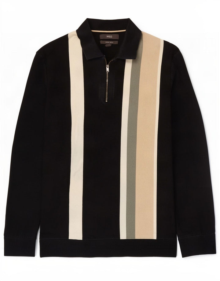 Pulover pentru bărbați Marks & Spencer cu gât polo, mediu negru, bloc de culoare