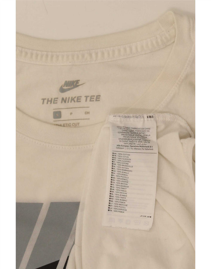Tricou grafic Nike pentru bărbați, cu croială atletică, top mic, alb, bumbac