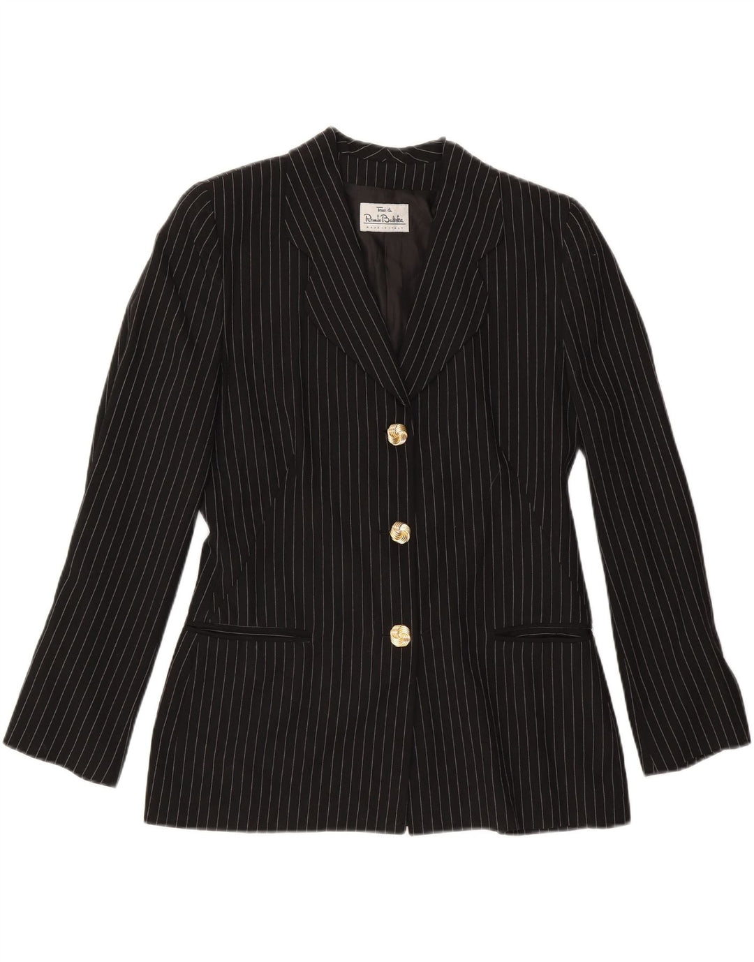 RENATO BALESTRA Jachetă Blazer pentru femei cu 3 nasturi IT 46 Large Black Pinstripe