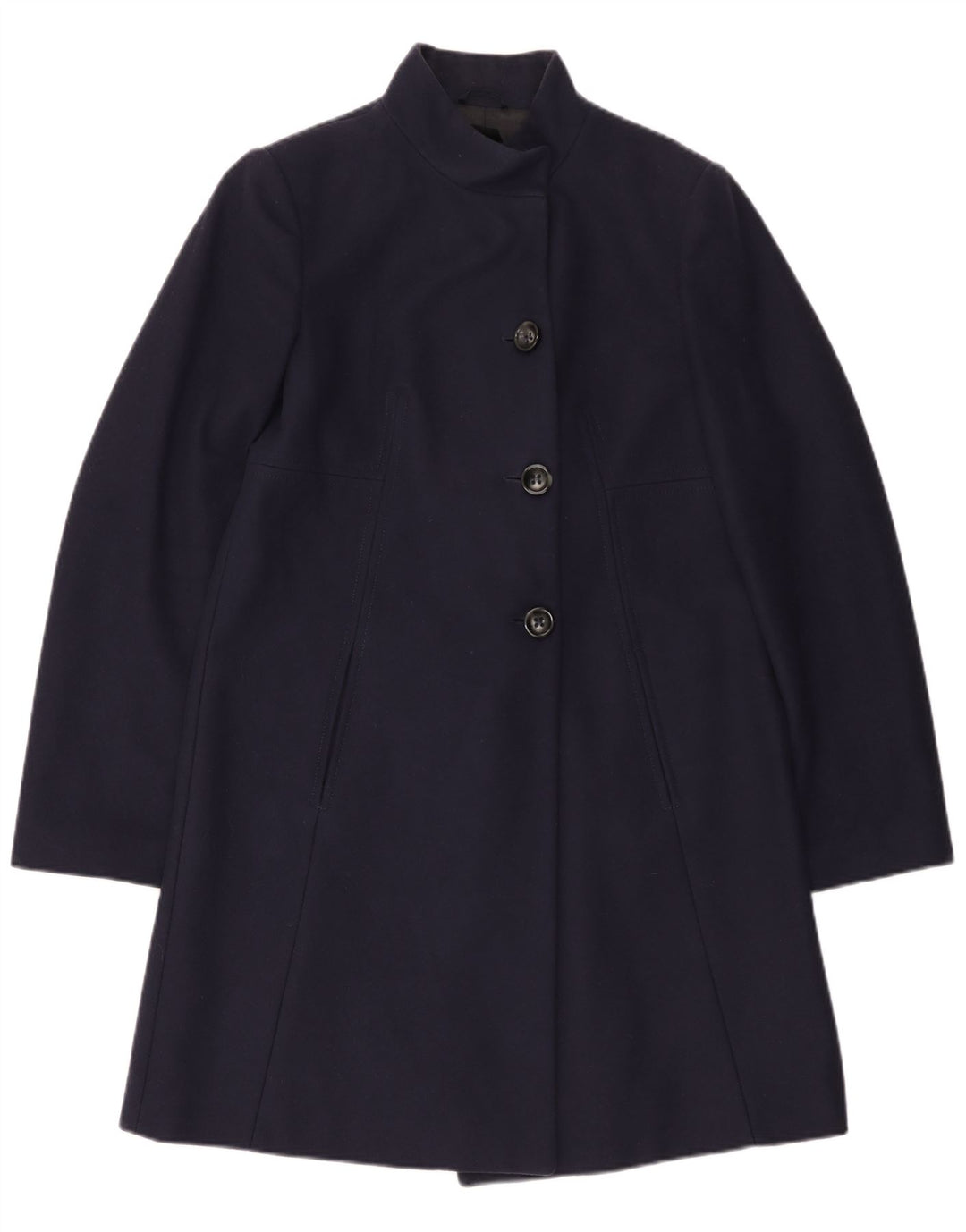 BENETTON Womens Overcoat IT 46 Large Navy Blue Wool