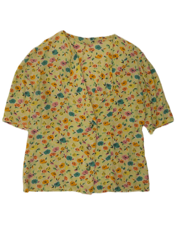 Bluză cămașă cu mânecă scurtă pentru femei Vintage UK 18 XL Galben Floral