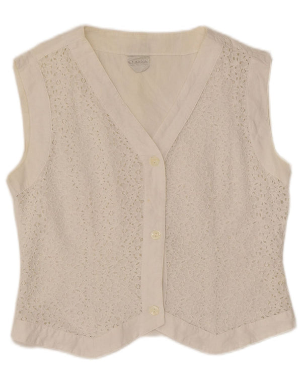 Vestă de damă CLASIC Crop UK 16, mare, alb, cu flori din bumbac