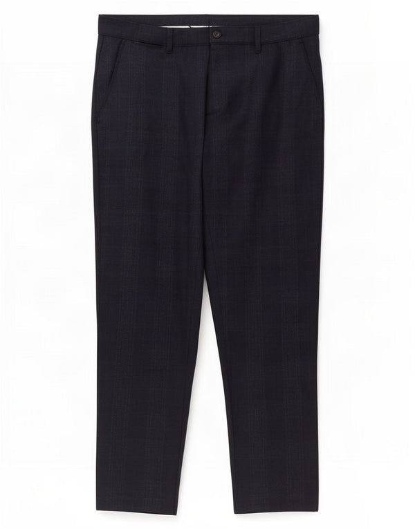 Zara Mens Slim Chino Trousers EU 42 Large W32 L28 Navy Blue Check