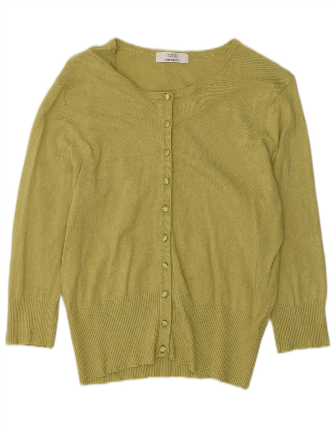 Pulover cardigan pentru femei Marks & Spencer cu mâneci 3/4 UK 14 verde mediu