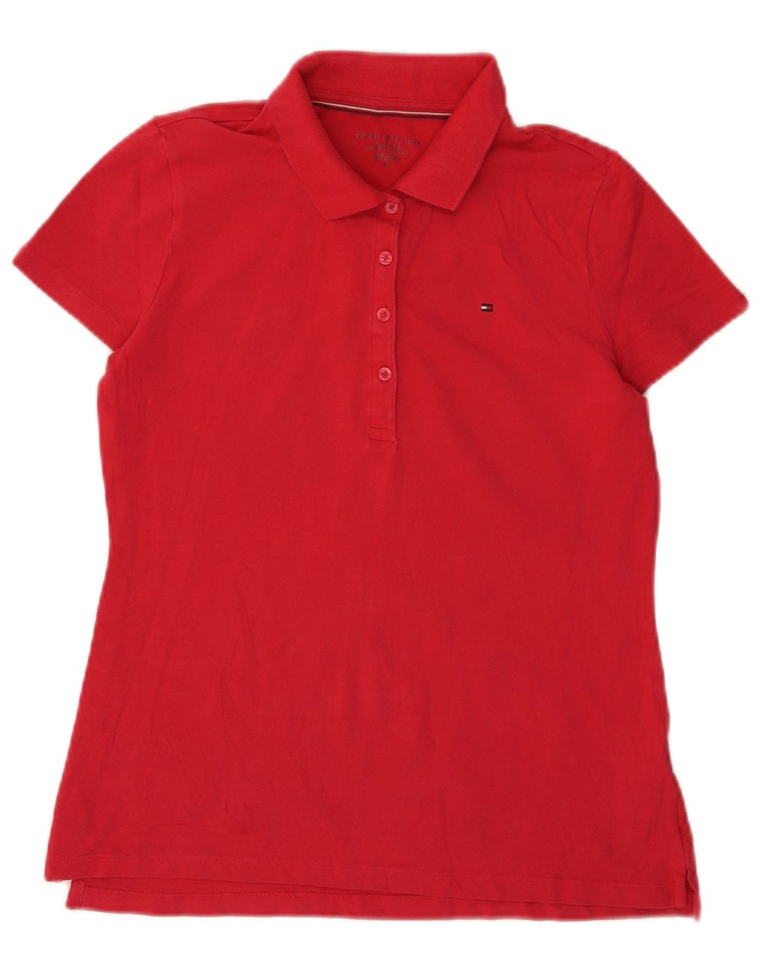 Tricou polo TOMMY HILFIGER pentru femei, cu tăiere clasică, UK 12, bumbac roșu mediu