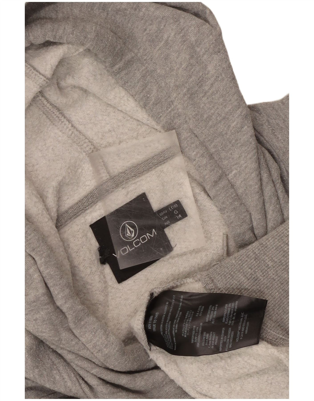 Pulover pentru femeie Volcom cu glugă US 10, mare, gri bumbac