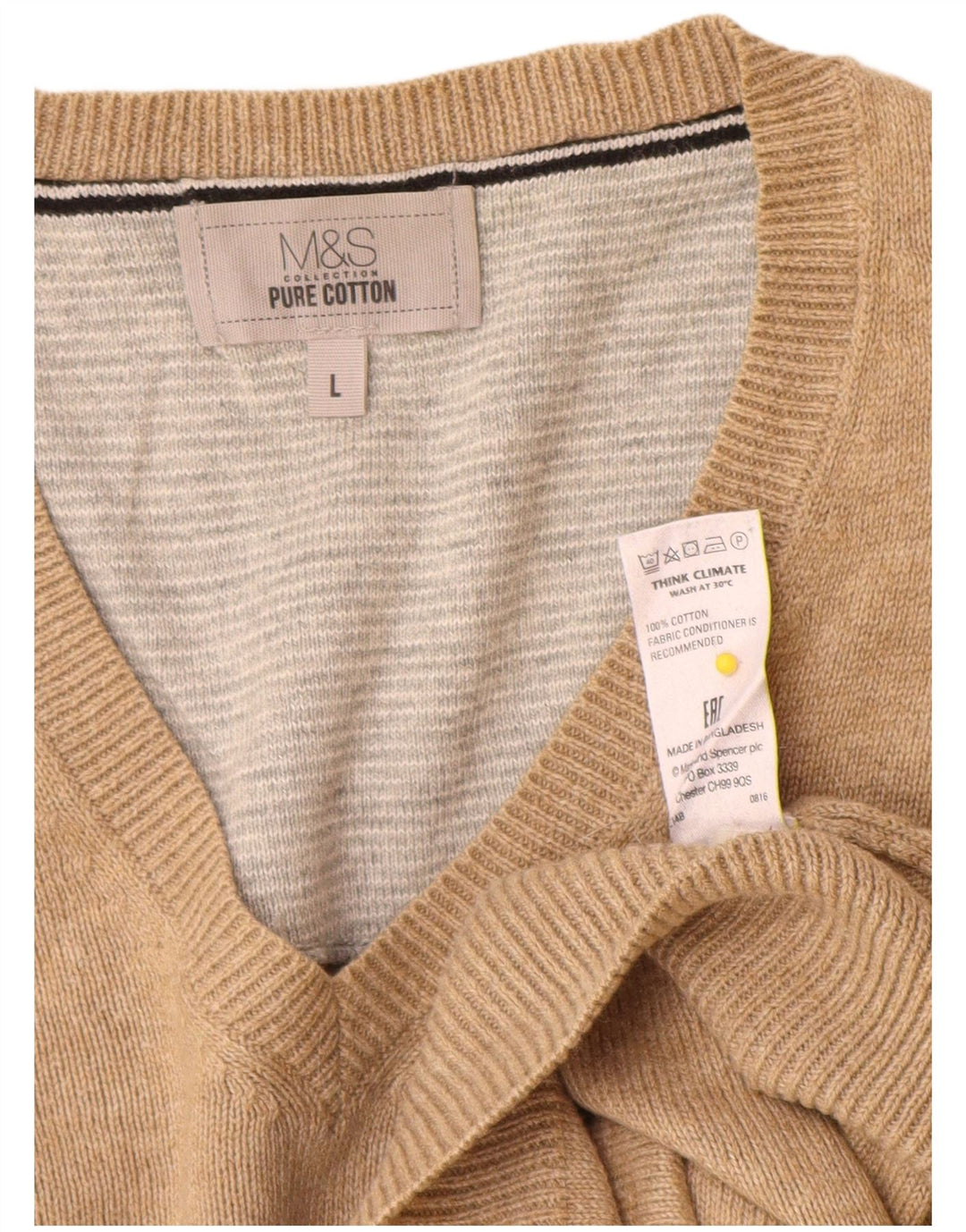 Pulover pentru bărbați Marks & Spencer cu decolteu în V, mare, bej, bumbac