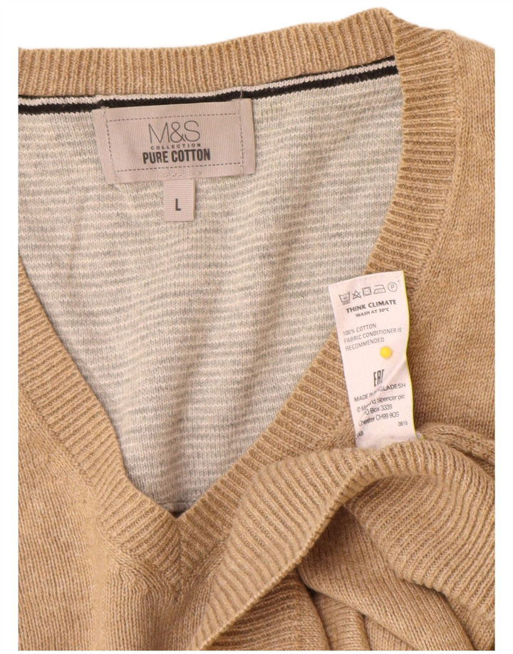 Pulover pentru bărbați Marks & Spencer cu decolteu în V, mare, bej, bumbac