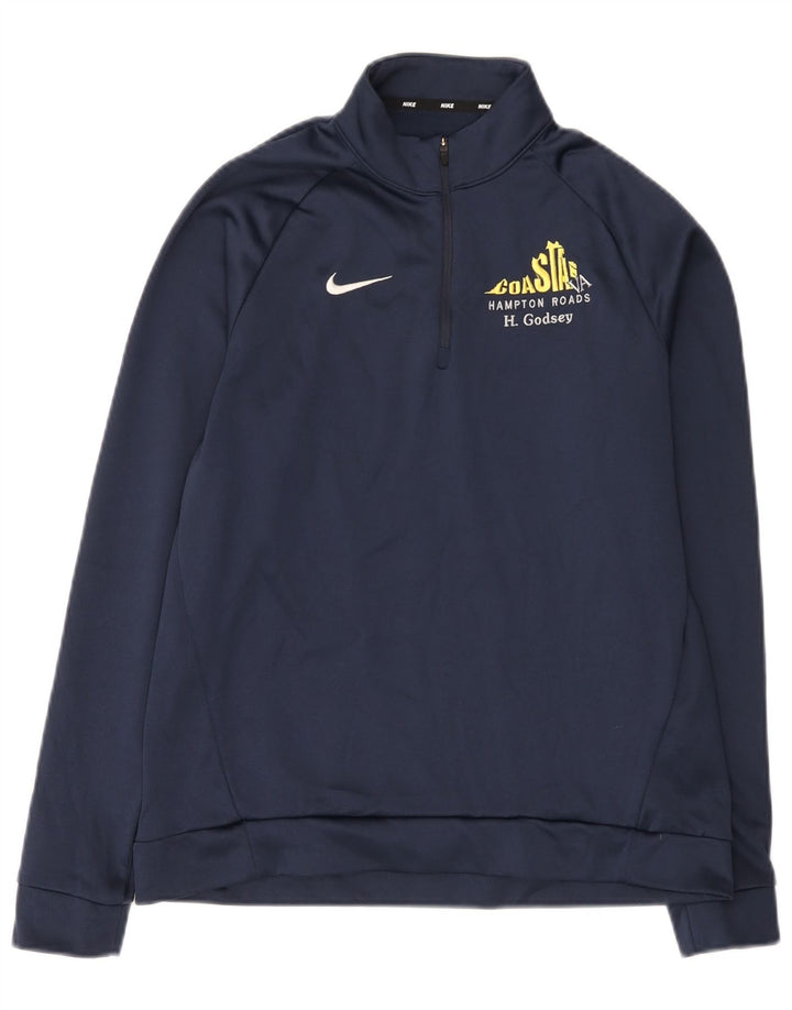 Pulover pentru bărbați Nike Dri Fit, cu fermoar, cu gât, poliester, albastru mic