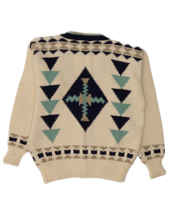 VINTAGE Pulover cardigan supradimensionat pentru femei UK 10 Small Off White Geometric