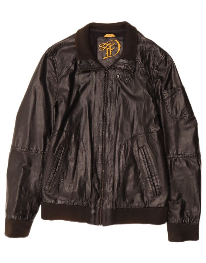 Jachetă de piele vintage pentru bărbați UK 38 Medium Black Leather