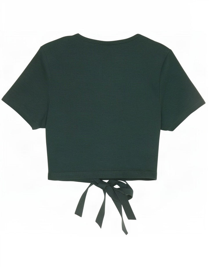 Crop Top femeie Zara UK 8 mic verde bumbac