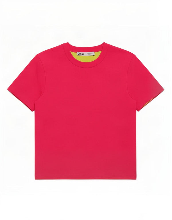 Tricou Crop pentru femei Zara UK 12 Poliester roz mediu