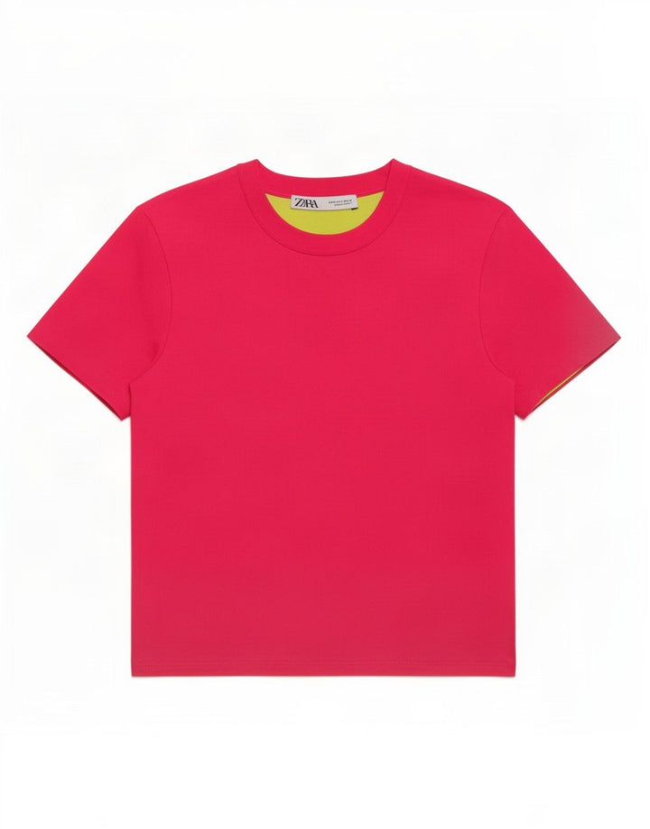 Tricou Crop pentru femei Zara UK 12 Poliester roz mediu
