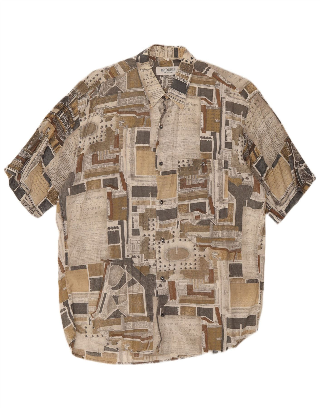 MCDAVIS Mens Short Sleeve Shirt Medium Grey Patchwork