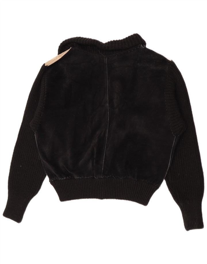 Jachetă vintage Bomber din piele intoarsa pentru femei UK 16, mare, negru, color block