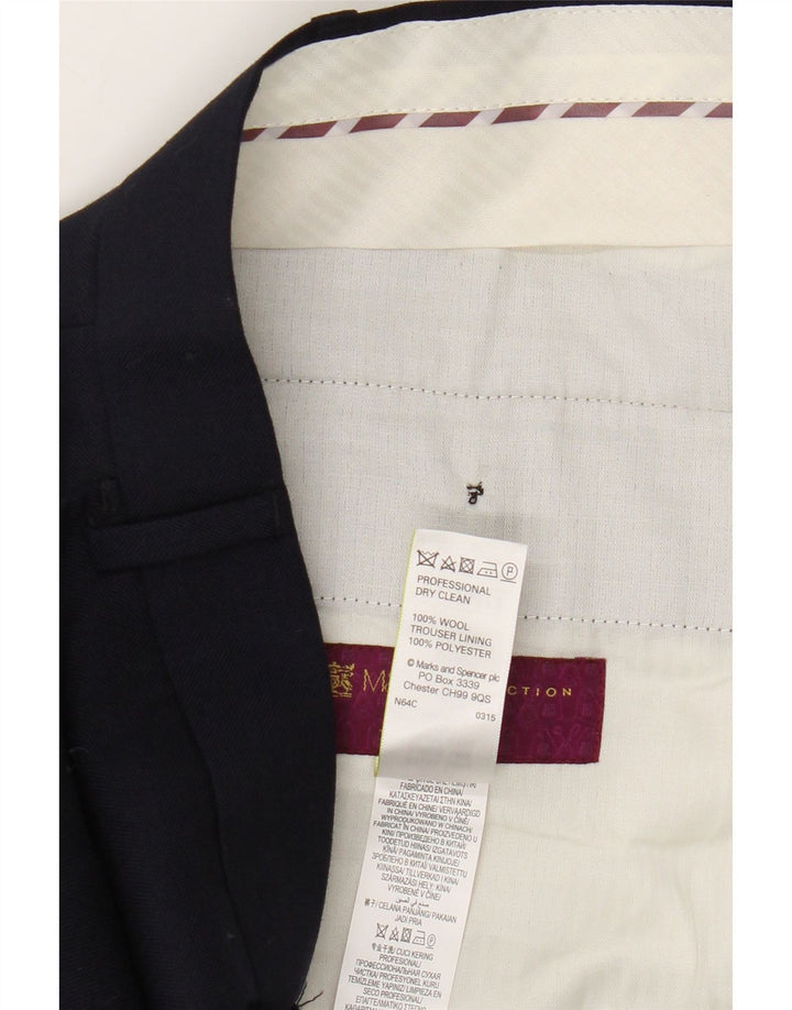 Pantaloni de costum pentru bărbați Marks & Spencer, cu tăiere obișnuită, L38 L31 Lână bleumarin