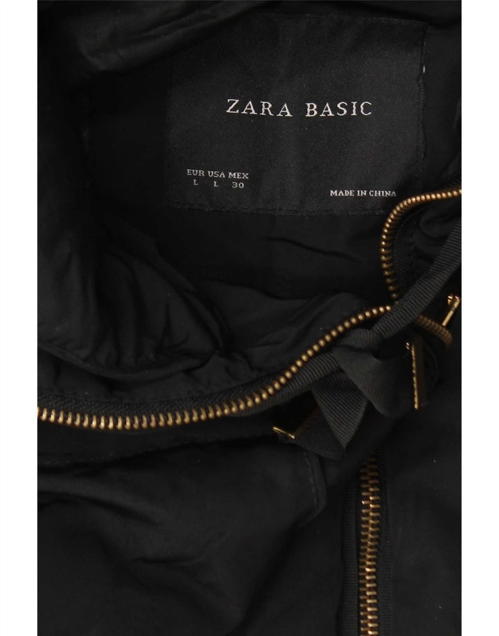 Palton căptușit cu glugă pentru femei Zara UK 14 mare negru