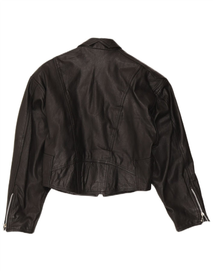 Jachetă de motociclist din piele vintage pentru femei UK 14 Medium din piele neagră