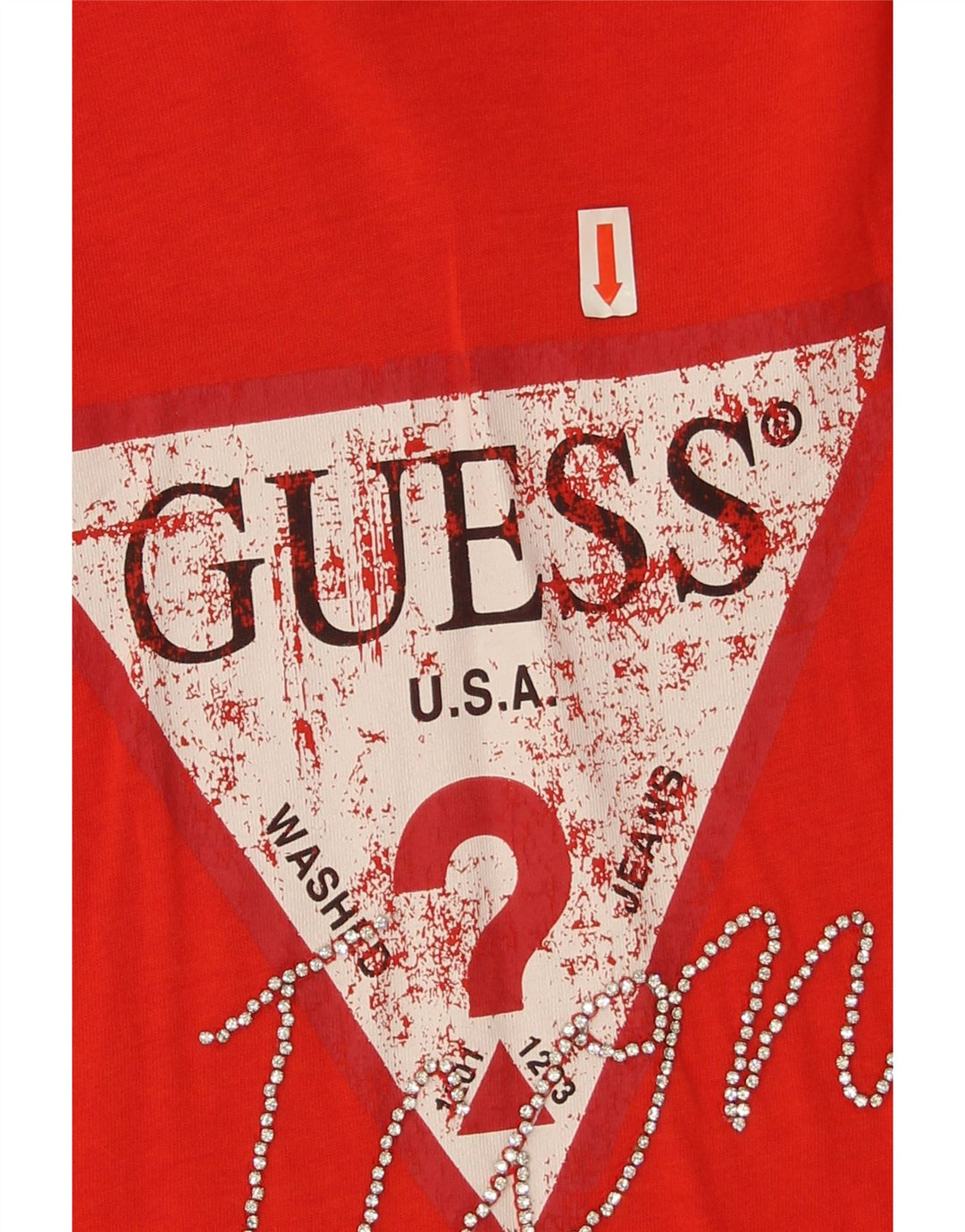 Guess Top grafic pentru femei cu mânecă lungă UK 10 mic bumbac roșu